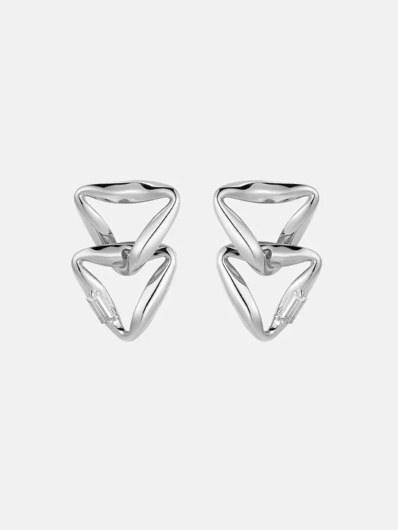 Moissanite Overlapped Silver Triangle Earrings