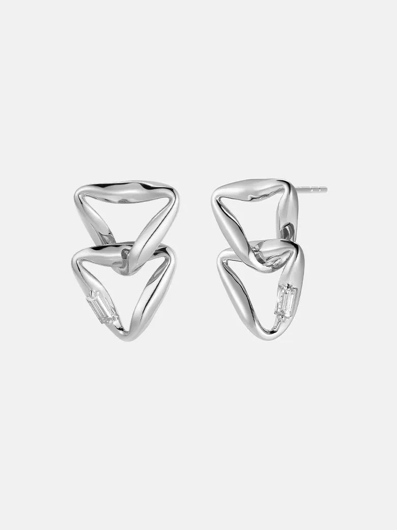 Moissanite Overlapped Silver Triangle Earrings