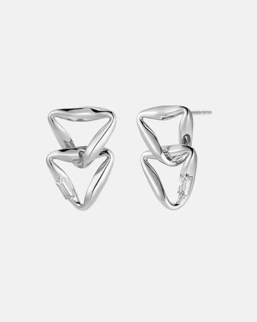 Moissanite Overlapped Silver Triangle Earrings-obyjewelry