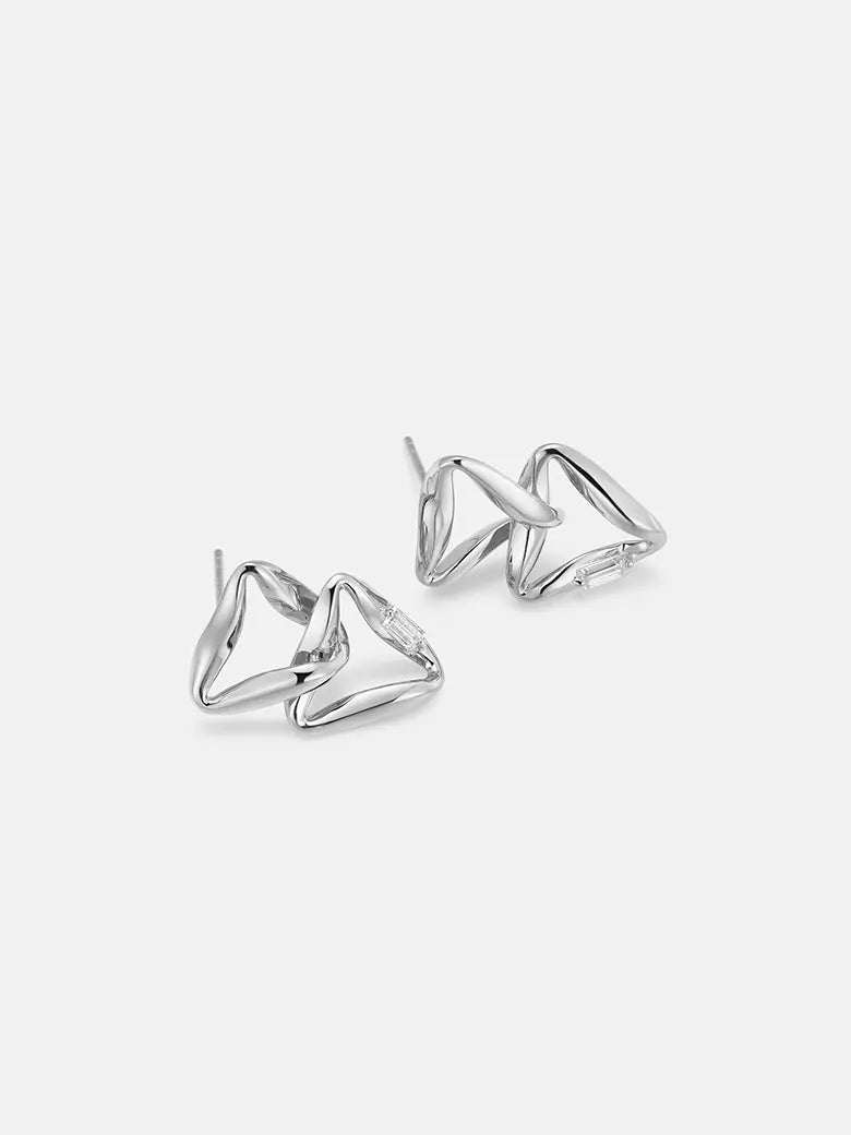 Moissanite Overlapped Silver Triangle Earrings