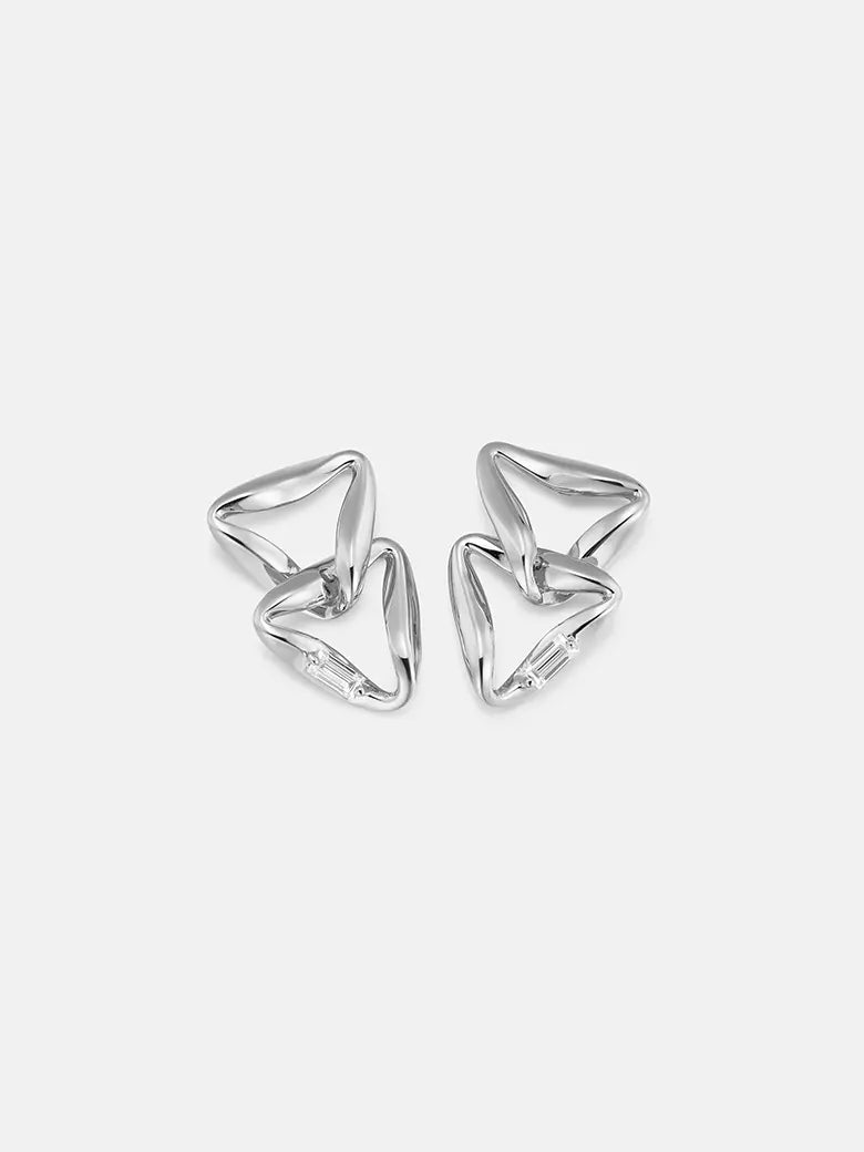 Moissanite Overlapped Silver Triangle Earrings