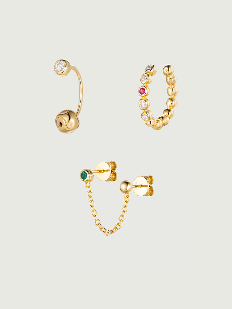 Simple Earring Stack Tiny Earring Stack - Elegant 3-Piece Set | 18ct Gold Vermeil