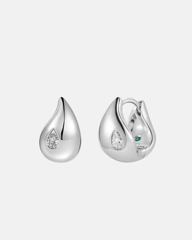 Moissanite Teardrop Silver Hoop Earrings-obyjewelry