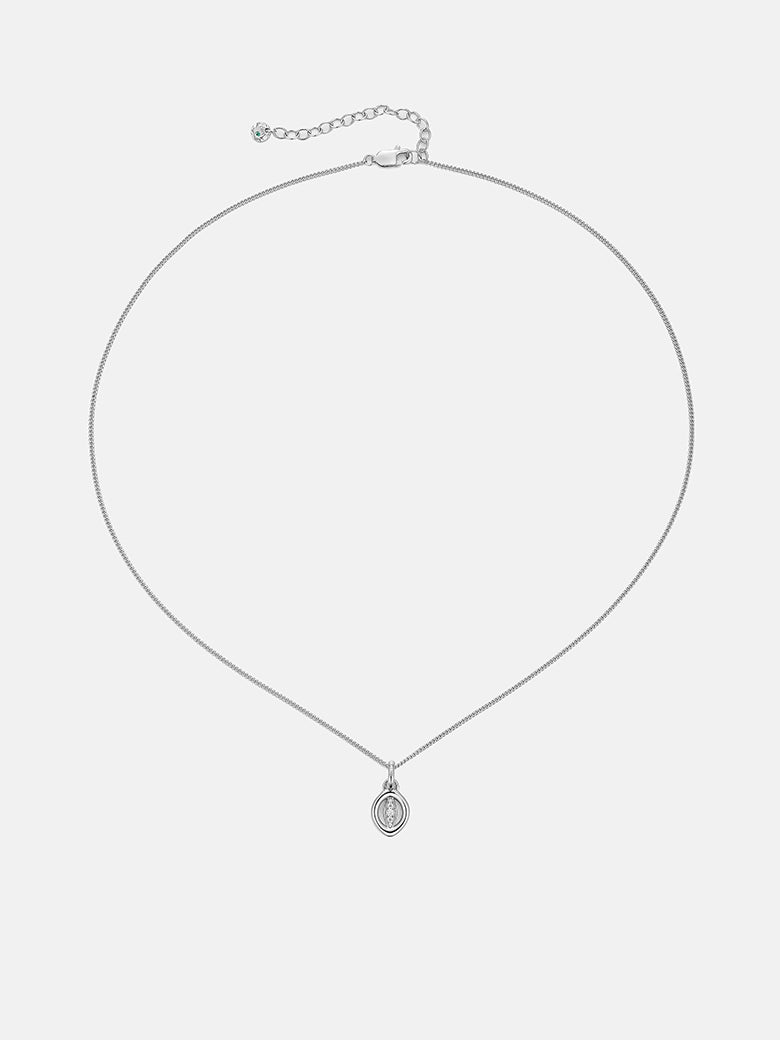 Oculus Diamond Silver Charm Necklace featuring a minimalist sterling silver design with a detachable pendant.