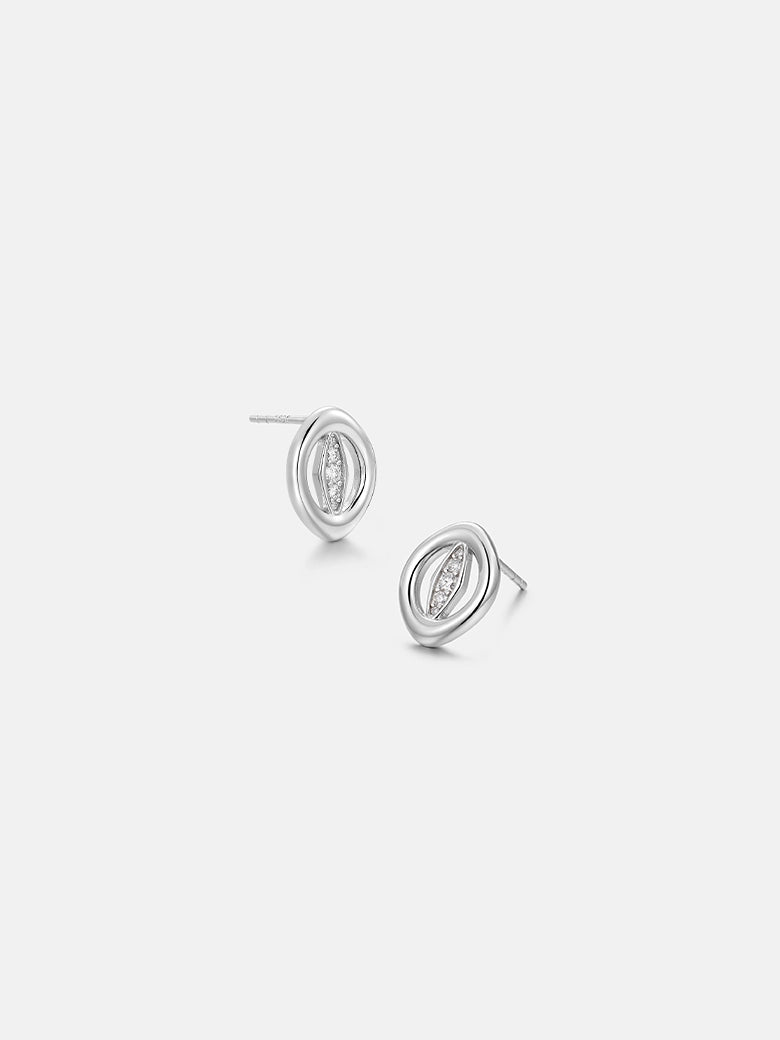 Oculus Diamond Silver Studs featuring circular outline and sparkling diamond accents in sterling silver.
