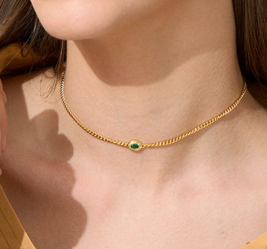 Oval Cut Lab Grown Emerald Cuban Link Chain