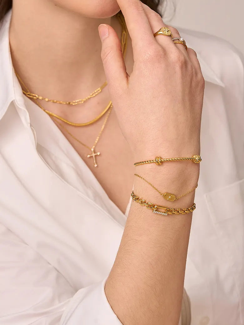 Close-up of a woman's wrist showcasing PantherLinkChainBracelet