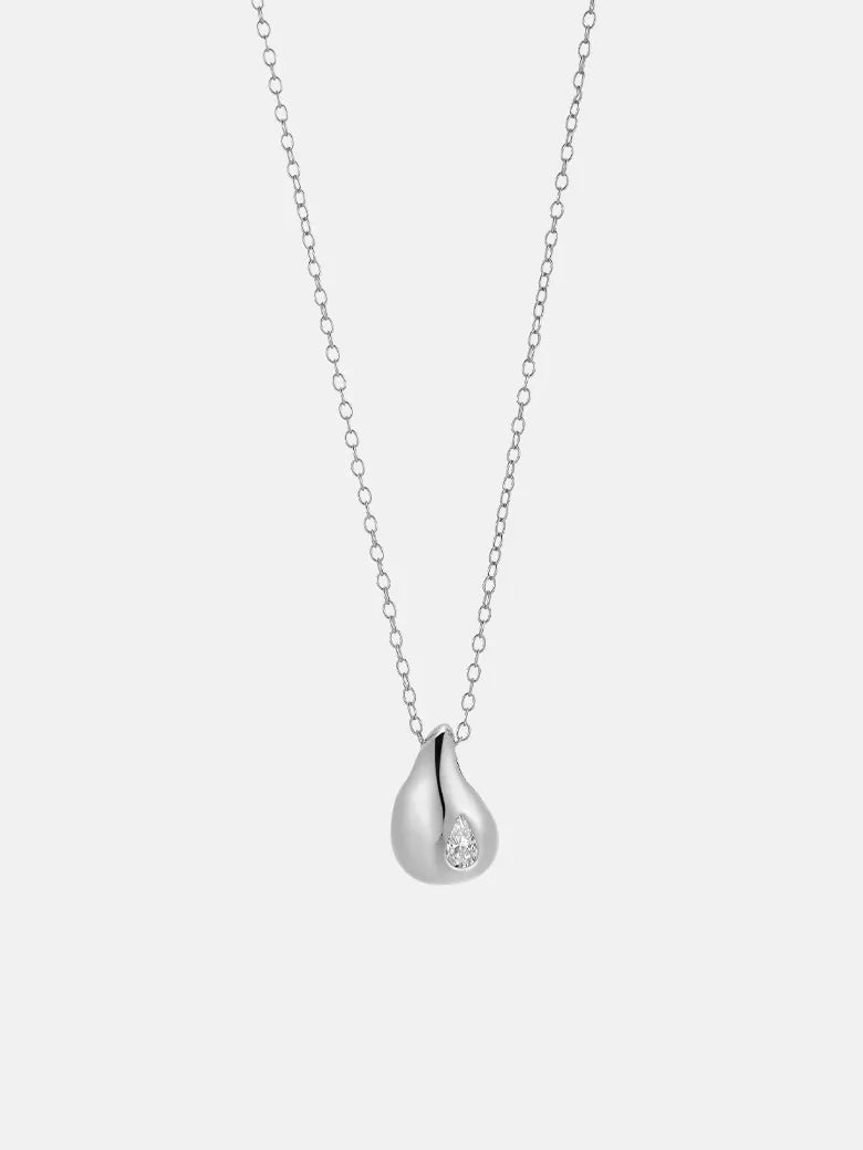 Pear Cut Moissanite Drop Silver Necklace-obyjewelry