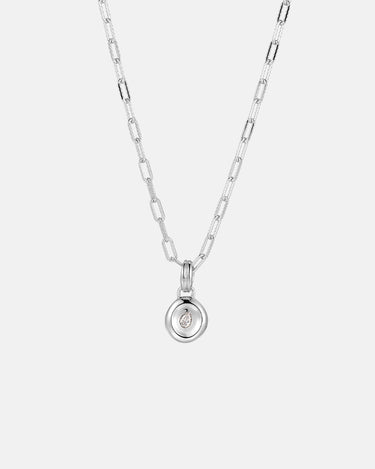 Pear Dome Silver Pendant Necklace featuring a domed pendant with moissanite on a paperclip chain.