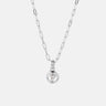 Pear Dome Silver Pendant Necklace featuring a domed pendant with moissanite on a paperclip chain.