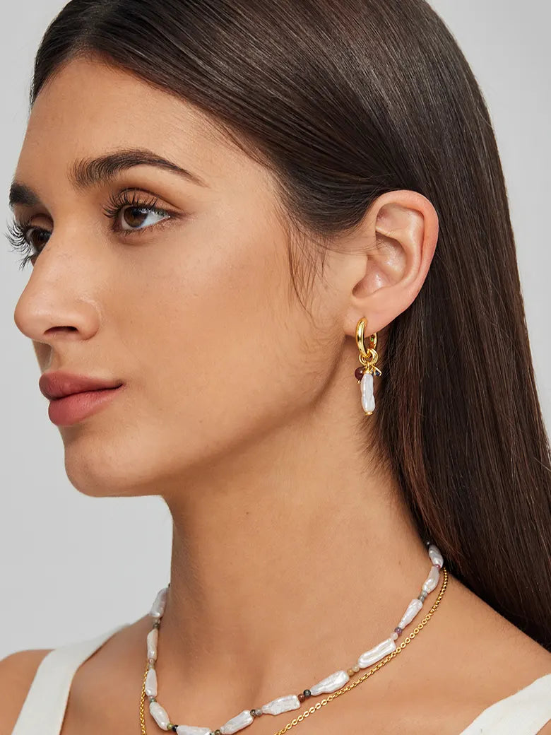 Pearl Asymmetry Hoop Earrings