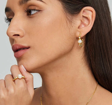 Pearl Beaded Sphere Hoop Earrings