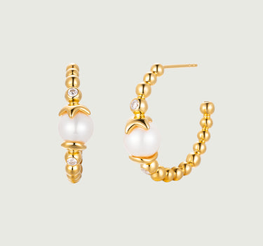 Pearl Beaded Sphere Hoop Earrings