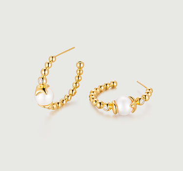 Pearl Beaded Sphere Hoop Earrings