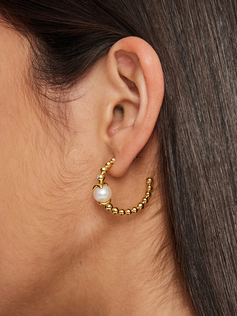 Pearl Beaded Sphere Hoop Earrings