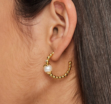 Pearl Beaded Sphere Hoop Earrings