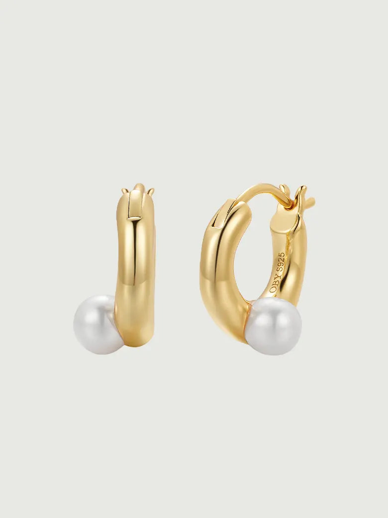 Pearl Dainty Hoop Earrings-obyjewelry