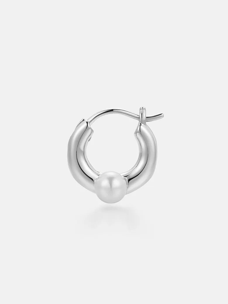 Pearl Dainty Silver Hoop Earrings-obyjewelry