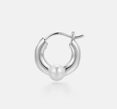 Pearl Dainty Silver Hoop Earrings-obyjewelry
