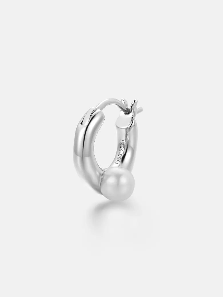 Pearl Dainty Silver Hoop Earrings-obyjewelry