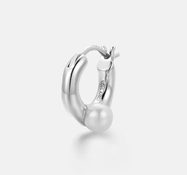Pearl Dainty Silver Hoop Earrings-obyjewelry