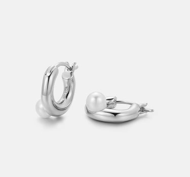 Pearl Dainty Silver Hoop Earrings-obyjewelry
