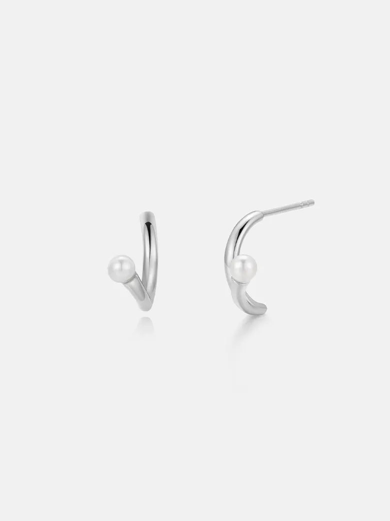 Pearl Silver Arc Earrings-obyjewelry