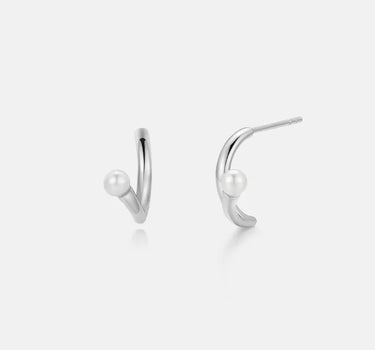 Pearl Silver Arc Earrings-obyjewelry