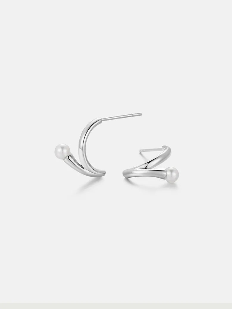 Pearl Silver Arc Earrings-obyjewelry