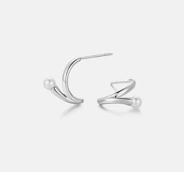 Pearl Silver Arc Earrings-obyjewelry