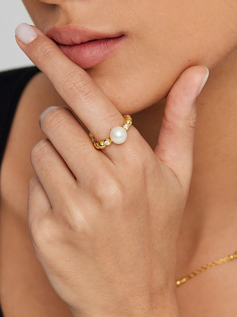 Pearl Sphere Floating Ring – Elegant Minimalist Jewelry