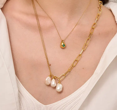 Pearl Trio Paperclick Necklace