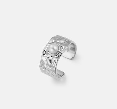 Pearl Wide Band Silver Ring-obyjewelry