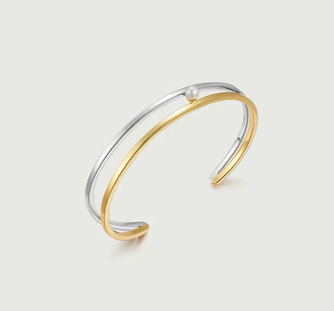 Pearl Cuff Two Tone Bangle-obyjewelry