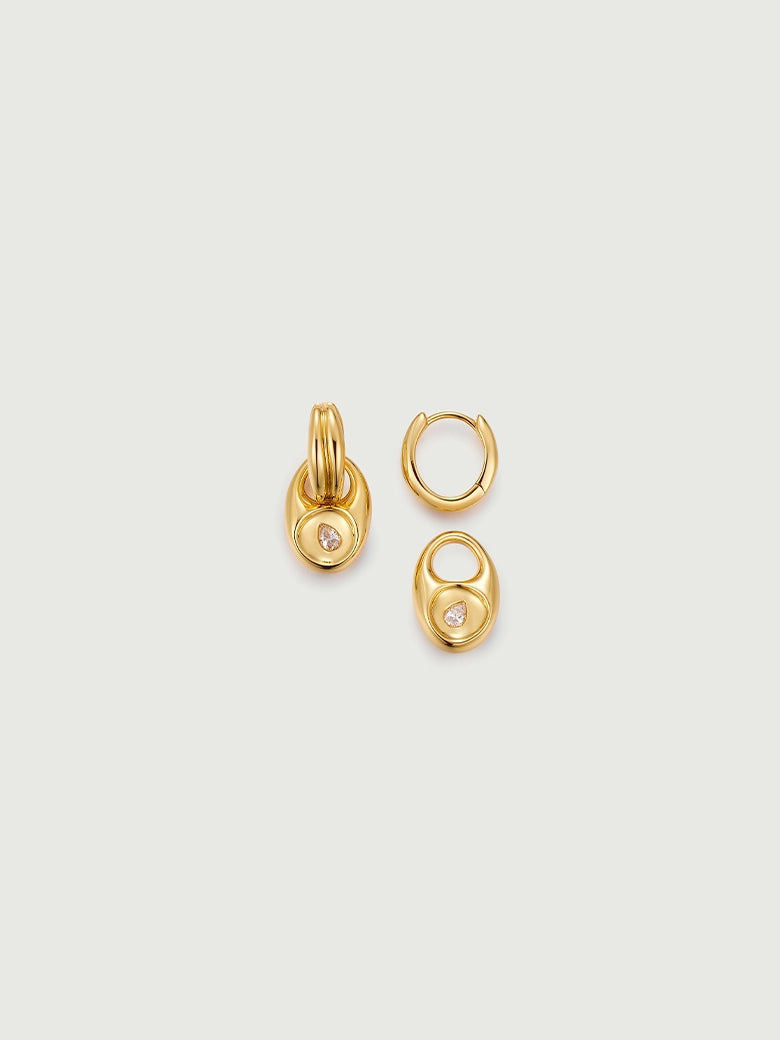 Pebble Solitaire Drops Earrings featuring organic design and solitaire moissanite, elegantly crafted in gold.