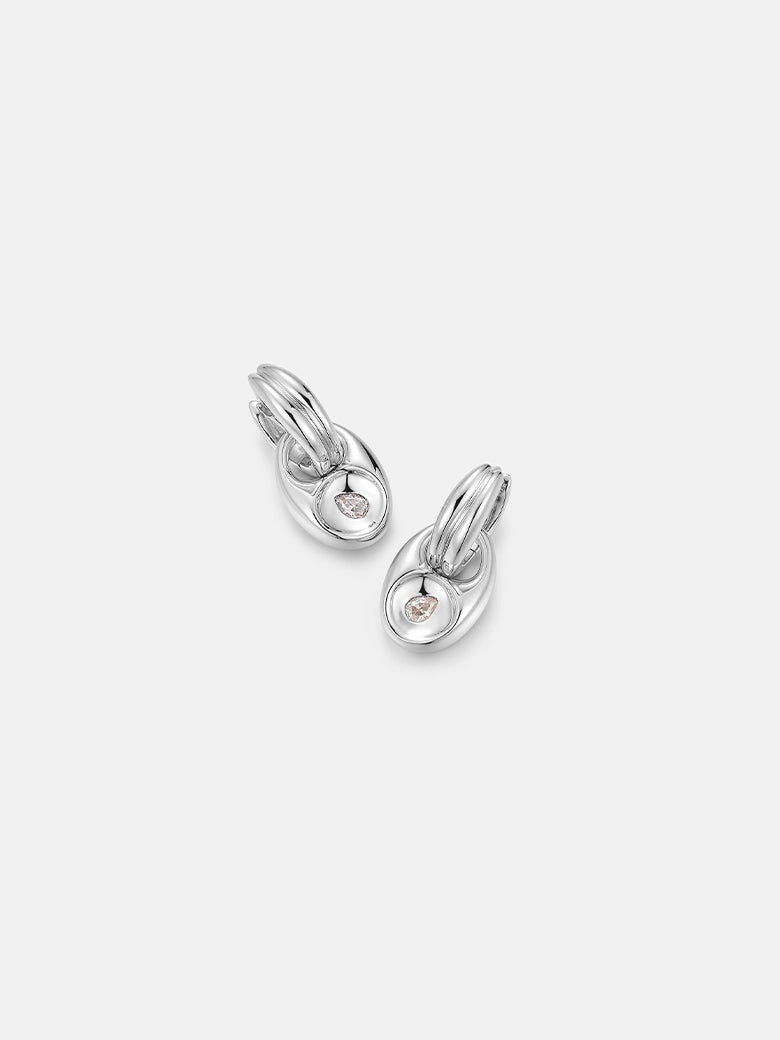 Pebble Solitaire Drops Silver Earrings featuring elegant silver drops with detachable design for versatile wear.