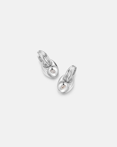 Pebble Solitaire Drops Silver Earrings featuring elegant silver drops with detachable design for versatile wear.