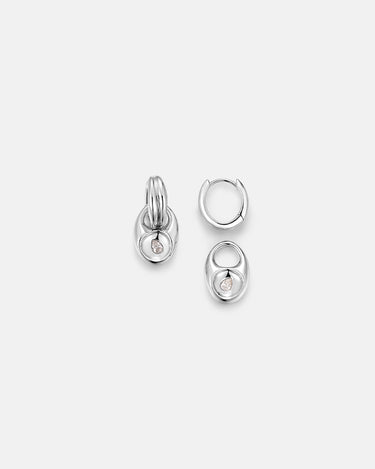 Pebble Solitaire Drops Silver Earrings featuring detachable silver drops and elegant design.