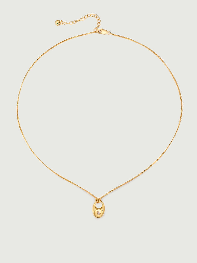 Pebble Teardrop Charm Necklace with detachable teardrop charm and moissanite center stone.