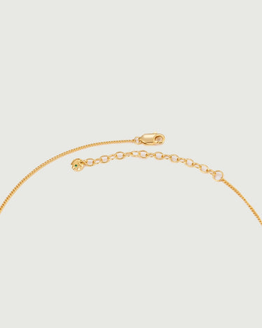 Close-up of the chain detail of the Pebble Teardrop Charm Necklace showcasing its clasp and gold finish.