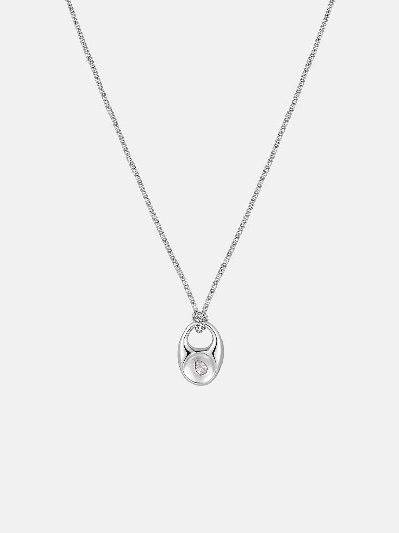 Pebble Teardrop Silver Charm Necklace showcasing a smooth teardrop pendant on a delicate chain.