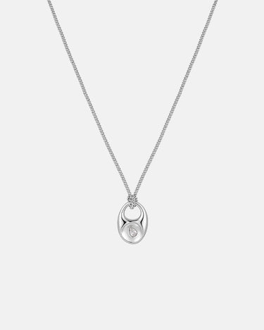 Pebble Teardrop Silver Charm Necklace showcasing a smooth teardrop pendant on a delicate chain.