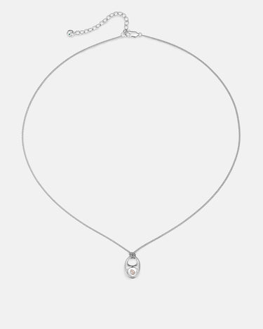 Pebble Teardrop Silver Charm Necklace displayed on a white background, showcasing its delicate design and smooth teardrop pendant.