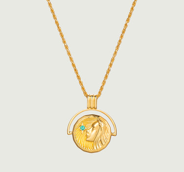 Pray Girl Emerald Coin Necklace