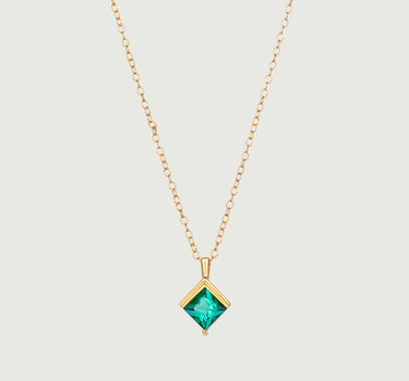 Princess Cut Emerald Diamond Necklace-obyjewelry