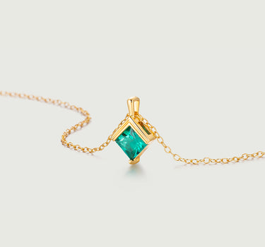 Princess Cut Emerald Diamond Necklace-obyjewelry