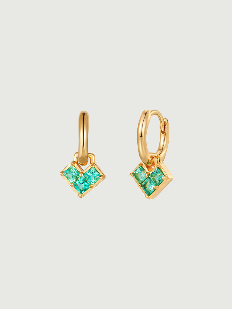 Princess Cut Emerald Heart Hoop Earrings