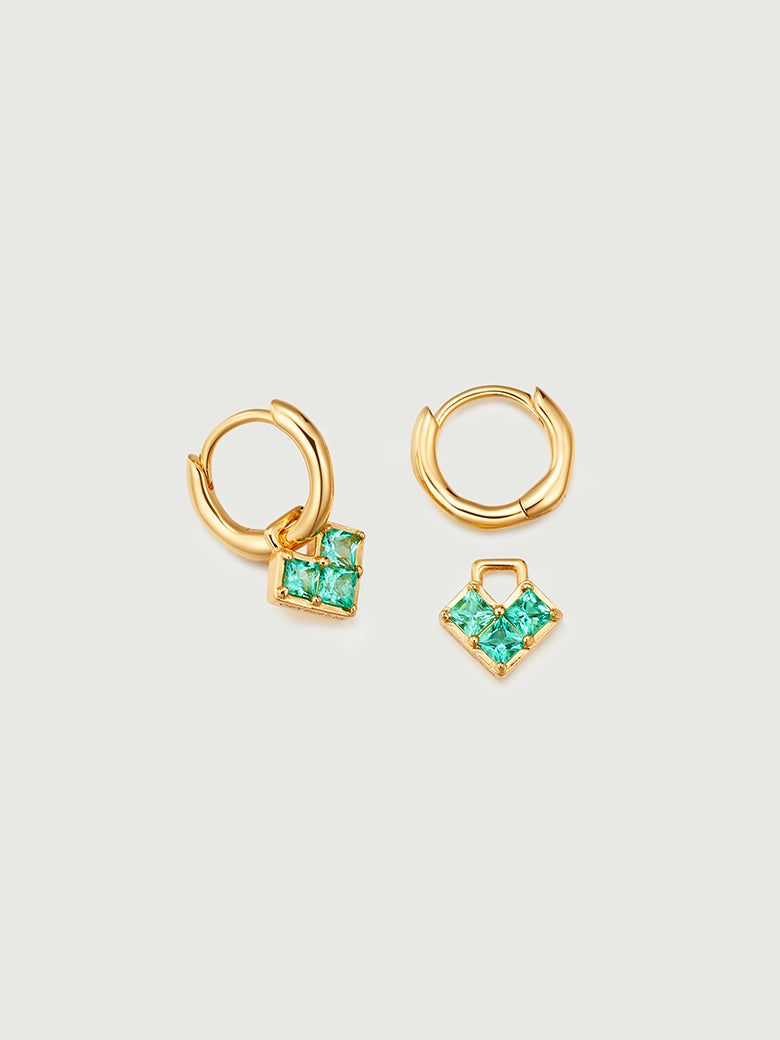 Princess Cut Emerald Heart Hoop Earrings