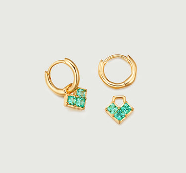 Princess Cut Emerald Heart Hoop Earrings-obyjewelry