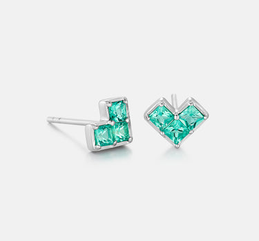 Princess Cut Emerald Heart Silver Earrings-obyjewelry